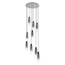 OMBRE Slim Round Ceiling Pendant 9 Light Adjustable Black with Smoke Fade Glass