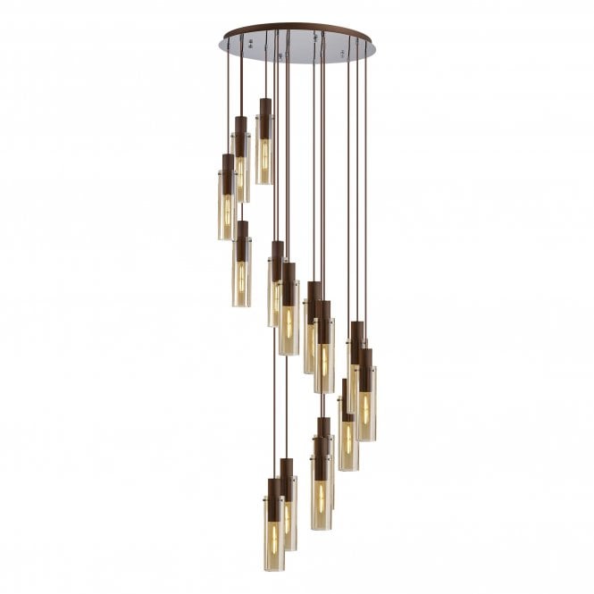 OMBRE Slim Round Pendant | 15 Light Adjustable | Mocha and Amber Glass