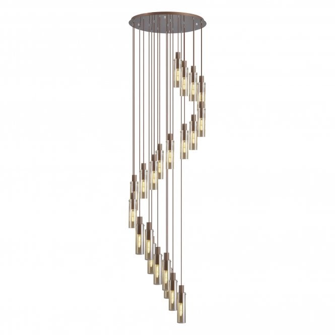 OMBRE Slim Round Pendant | 21 Light Adjustable | Mocha and Amber Glass