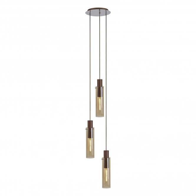 OMBRE Slim Round Pendant | 3 Light Adjustable E27 | Mocha and Amber Glass