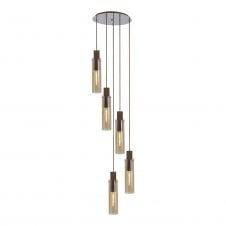 OMBRE Slim Round Pendant | 5 Light Adjustable E27 | Mocha and Amber Glass