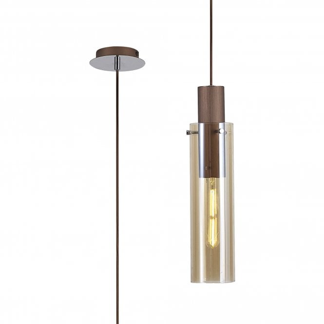 OMBRE Slim Single Pendant | 1 Light Adjustable E27 | Mocha and Amber Glass