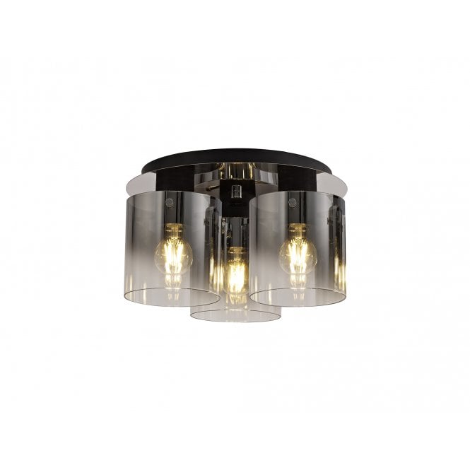 OMBRE Smoke 3 Light Flush Fitting Black/Smoke Fade Glass Semi-Flush Ceiling Fitting