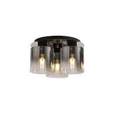 OMBRE Smoke 3 Light Flush Fitting Black/Smoke Fade Glass Semi-Flush Ceiling Fitting