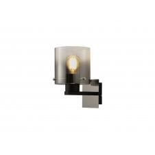Black wall light with smoked glass shade