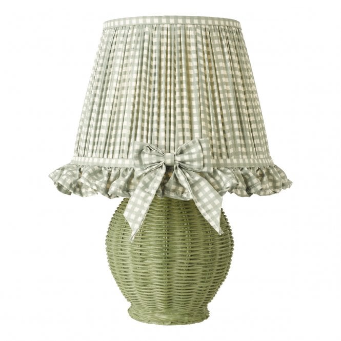 Omer Table Lamp - Matt Green Raffia Style Base with Green Gingham Shade