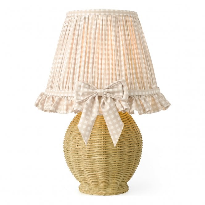 Omer Table Lamp - Matt Taupe Raffia Style Base with Taupe Gingham Shade