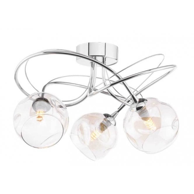 Onawa 3 Light Semi-Flush Ceiling Light in Chrome with Champagne Organic Glass Shades
