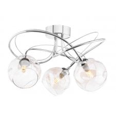 3 Light Semi Flush Ceiling Fixture In Chrome With Champagne Organic Glass Shade