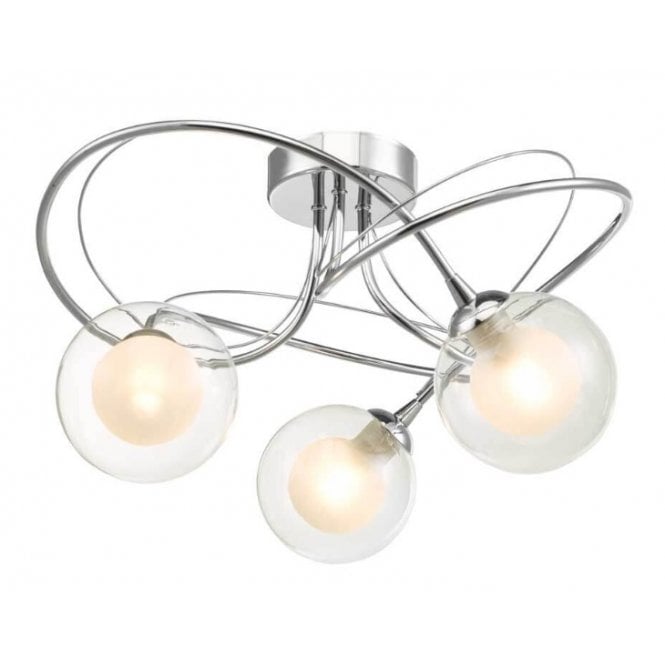 Onawa 3 Light Semi-Flush Ceiling Light in Chrome with Clear Glass / Opal Inner Shades