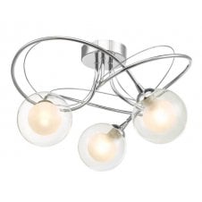 Onawa 3 Light Semi-Flush Ceiling Light in Chrome with Clear Glass / Opal Inner Shades