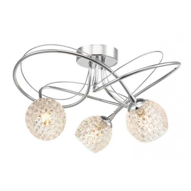 Onawa 3 Light Semi-Flush Ceiling Light in Chrome with Dimpled Glass Shades