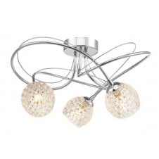 Onawa 3 Light Semi-Flush Ceiling Light in Chrome with Dimpled Glass Shades