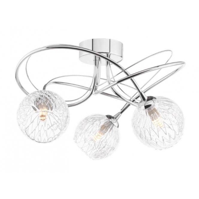 Onawa 3 Light Semi-Flush Ceiling Light in Chrome with Inner Wire Glass Shades