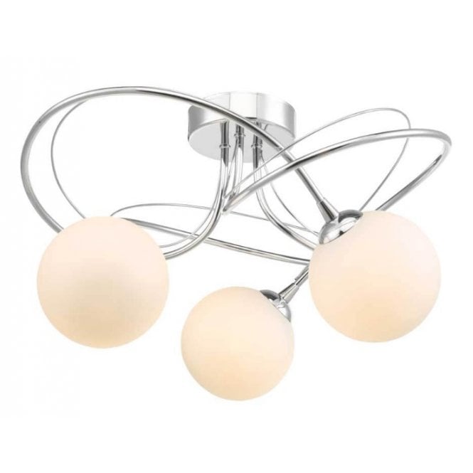 Onawa 3 Light Semi-Flush Ceiling Light in Chrome with Opal Glass Shades