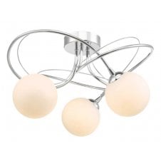 3 Light Semi Flush Ceiling Fixture in Chrome with GL2 Opal Glass Globe Shade