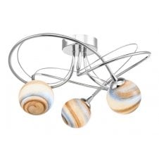  3 Light Semi Flush Ceiling Fixture In Chrome With GL7 Planet Glass Globe Shade
