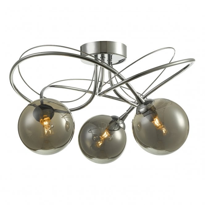 Onawa 3 Light Semi-Flush Ceiling Light in Chrome with Smoked Glass Shades