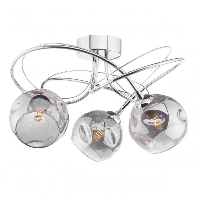 Onawa 3 Light Semi-Flush Ceiling Light in Chrome with Smoked Organic Glass Shades