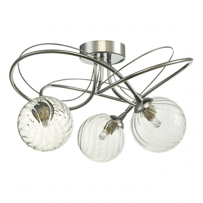 Onawa 3 Light Semi-Flush Ceiling Light in Chrome with Twisted Glass Shades