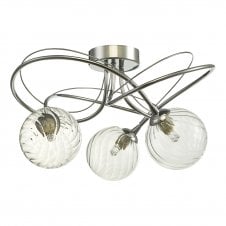 Onawa 3 Light Semi-Flush Ceiling Light in Chrome with Twisted Glass Shades