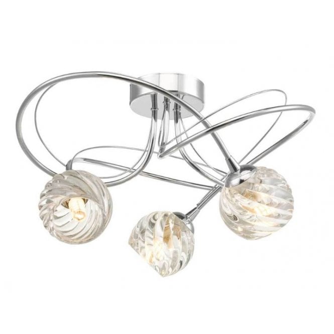 Onawa 3 Light Semi-Flush Ceiling Light in Chrome with Twisted Open Glass Shades