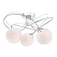 Onawa 3 Light Semi-Flush Ceiling Light in Chrome with White Confetti Glass Shades
