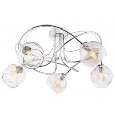 5 Light Semi Flush Ceiling Fixture In Chrome With GL16 Champagne Organic Glass Shade