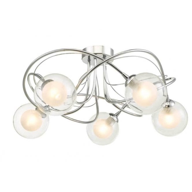 Onawa 5 Light Semi-Flush Ceiling Light in Chrome with Clear Glass / Opal Inner Shades