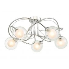 Onawa 5 Light Semi-Flush Ceiling Light in Chrome with Clear Glass / Opal Inner Shades