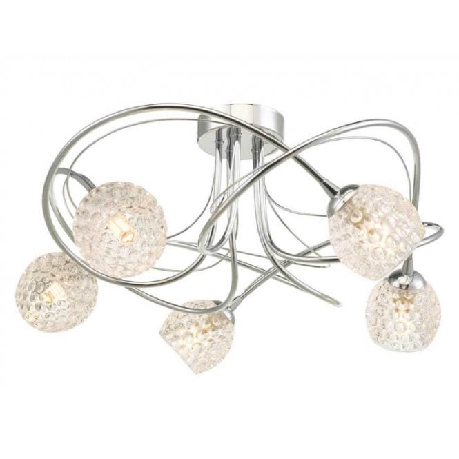 Onawa 5 Light Semi-Flush Ceiling Light in Chrome with Dimpled Glass Shades