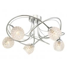 5 Light Semi Flush Ceiling Fixture In Chrome With GL6 Dimpled Glass Shade