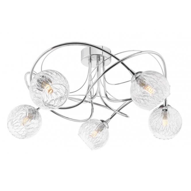 Onawa 5 Light Semi-Flush Ceiling Light in Chrome with Inner Wire Glass Shades