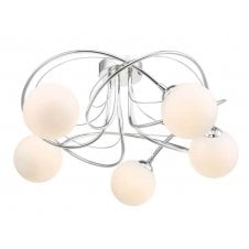 Onawa 5 Light Semi-Flush Ceiling Light in Chrome with Opal Glass Shades