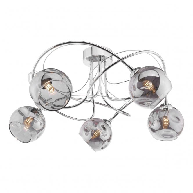 Onawa 5 Light Semi-Flush Ceiling Light in Chrome with Smoked Organic Glass Shades