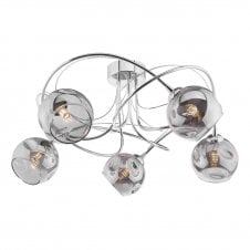 5 Light Semi Flush Ceiling Fixture In Chrome With GL15 Smoked Organic Glass Shade