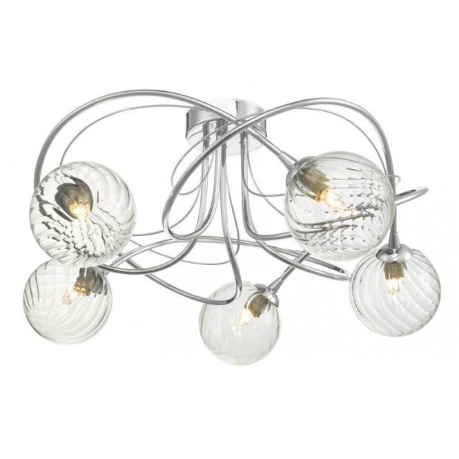 Onawa 5 Light Semi-Flush Ceiling Light in Chrome with Twisted Clear Glass Shades