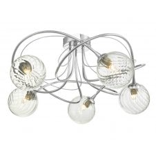 5 Light Semi Flush Ceiling Fixture in Chrome with GL3 Twisted Glass Globe Shade