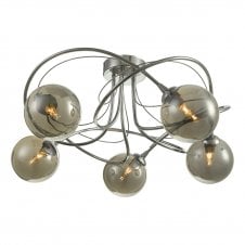 5 Light Semi Flush Ceiling Fixture in Chrome with GL3 Twisted Glass Globe Shade