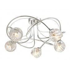 Onawa 5 Light Semi-Flush Ceiling Light in Chrome with Twisted Open Glass Shades