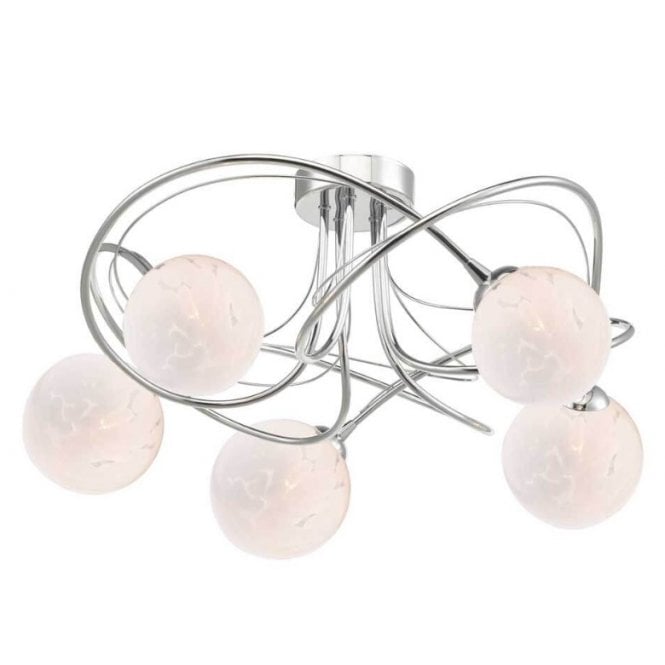 Onawa 5 Light Semi-Flush Ceiling Light in Chrome with White Confetti Glass Shades