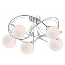 5 Light Semi Flush Ceiling Fixture In Chrome With GL17 White Confetti Glass Shade