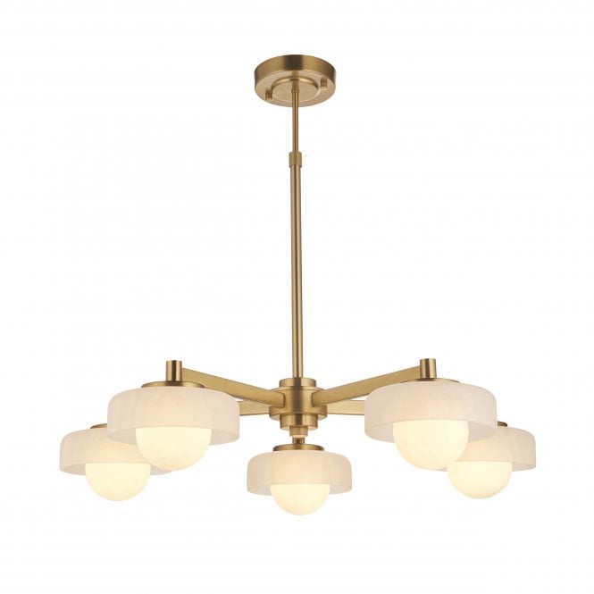 Opaline Brushed Brass 5 Light Ceiling Pendant