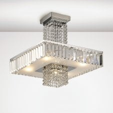 Square Semi Flush Crystal Ceiling Light | 5 Light | Dimmable