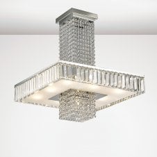 Square Semi Flush Crystal Ceiling Light | 9 Light | Dimmable