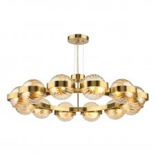 large gold and amber glass globe chandelier with 12 lights 