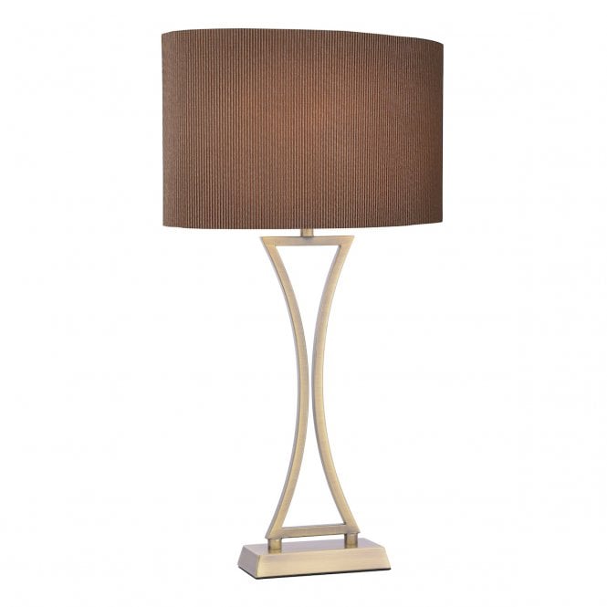 OPORTO Table Lamp in Antique Brass with Brown Cotton Shade