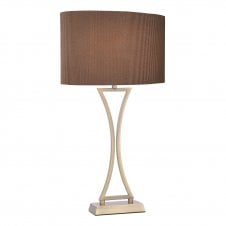 Modern brass table lamp with brown shade