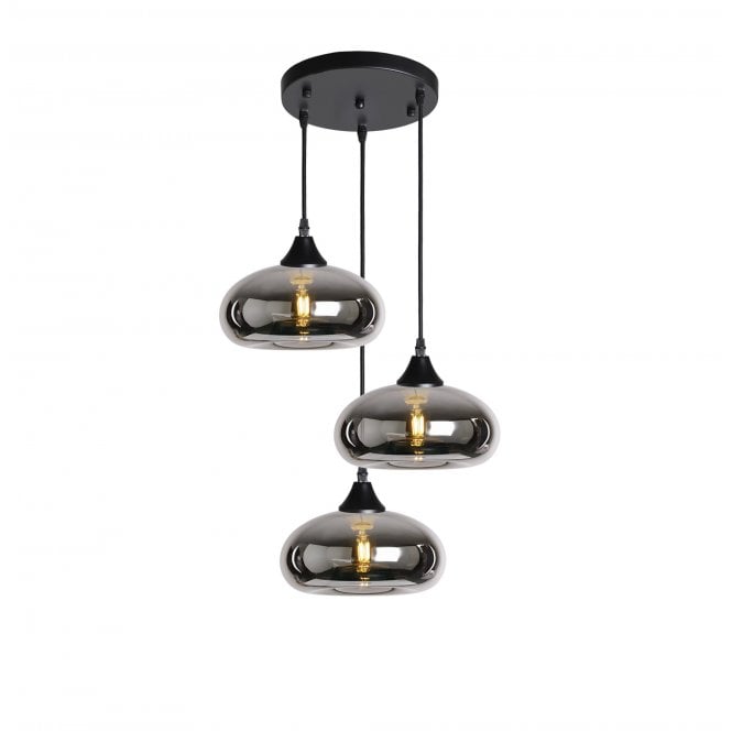 OPT 3 Light Ceiling Pendant Cluster in Black with Silver Glass Convex Shades