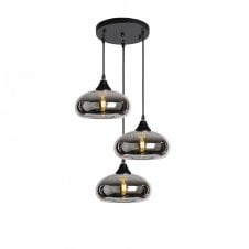OPT 3 Light Ceiling Pendant Cluster in Black with Silver Glass Convex Shades